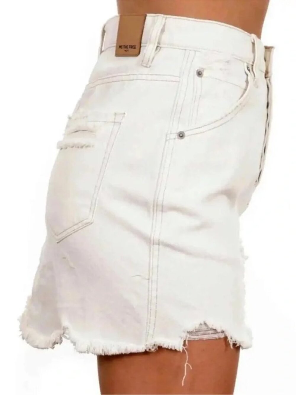 We The Free Brea Cutoff Skirt Midi Cotton Distressed Denim Button Fly White 30 - Picture 7 of 10